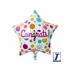 Hēlija balons Ibrex Zvaigzne Congrats ar punktiņiem, balts, 38 cm cena un informācija | Baloni | 220.lv