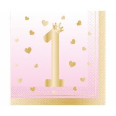 16 Салфеток 1st Birthday Pink Ombre 33 x 33 см цена и информация | Праздничная одноразовая посуда | 220.lv