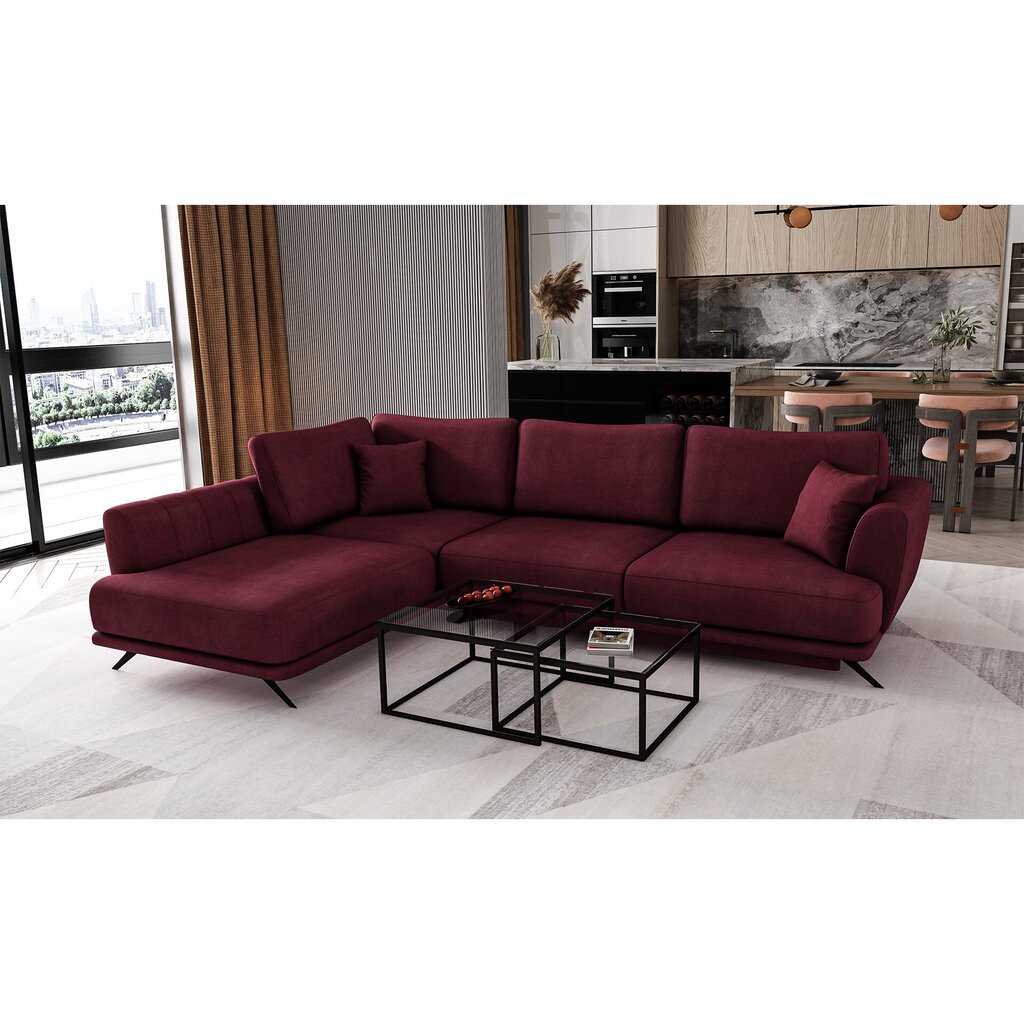 Stūra dīvāns NORE Larde, Velvetmat, sarkans cena un informācija | Stūra dīvāni | 220.lv