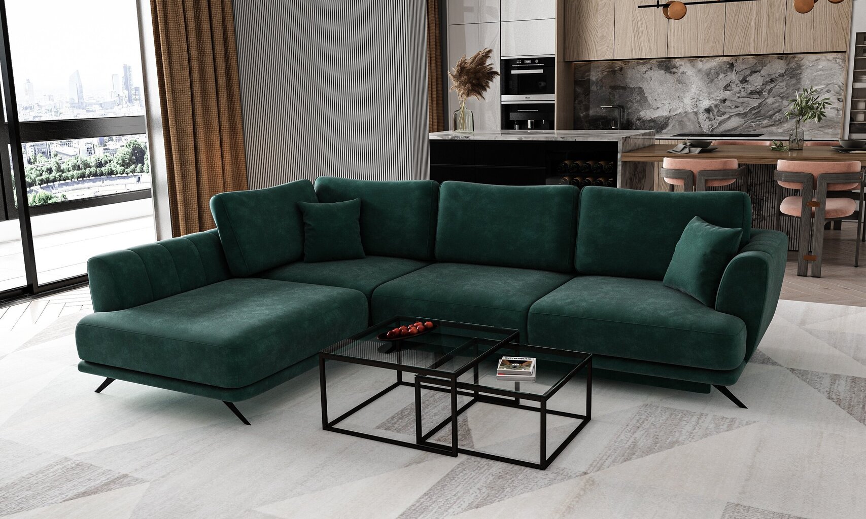 Stūra dīvāns NORE Larde, Nube, zaļš cena un informācija | Stūra dīvāni | 220.lv