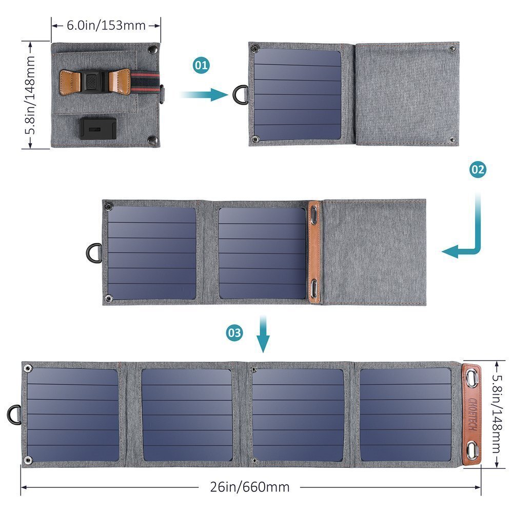 Choetech Foldable Travel Solar Solar Solar Charger 14W with USB 5V / 2.4A Solar Panel Gray (SC004) cena un informācija | Lādētāji-akumulatori (Power bank) | 220.lv