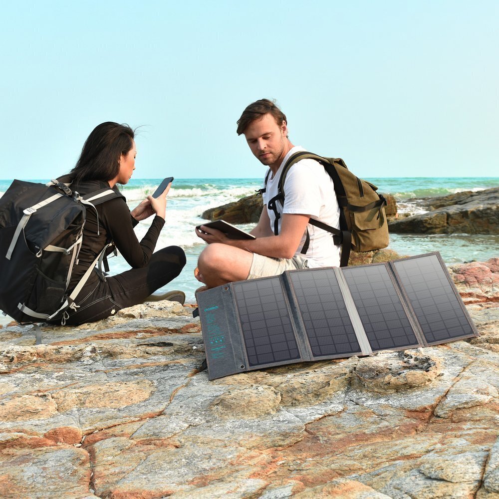 Choetech Foldable Solar Charger Solar Photovoltaic 36W Quick Charge Power Delivery USB / USB Type C (94 x 36 cm) Gray (SC006) cena un informācija | Lādētāji-akumulatori (Power bank) | 220.lv