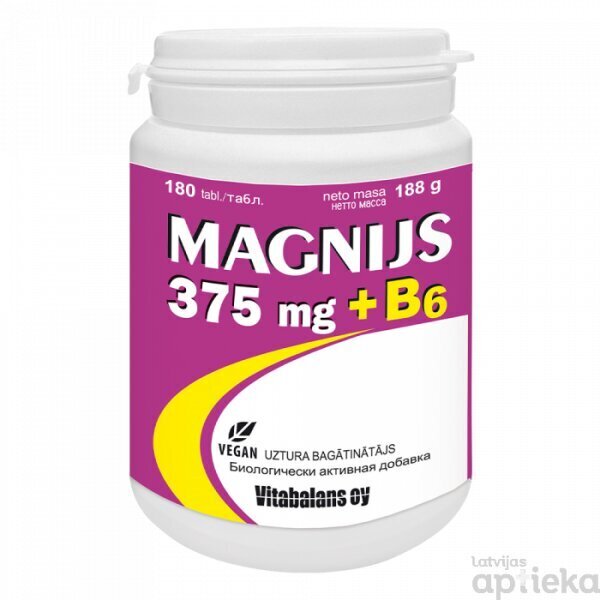 Magnijs 375mg + Vit. B6 tab.N180 цена и информация | Vitamīni, preparāti, uztura bagātinātāji labsajūtai | 220.lv