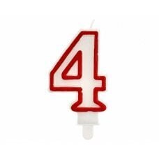 Цифровая свеча «4», красный контур, 7 см.  цена и информация | Праздничные декорации | 220.lv