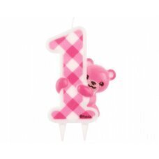 Jumbo svece Pink Teddy, cipars 1 cena un informācija | Svētku dekorācijas | 220.lv