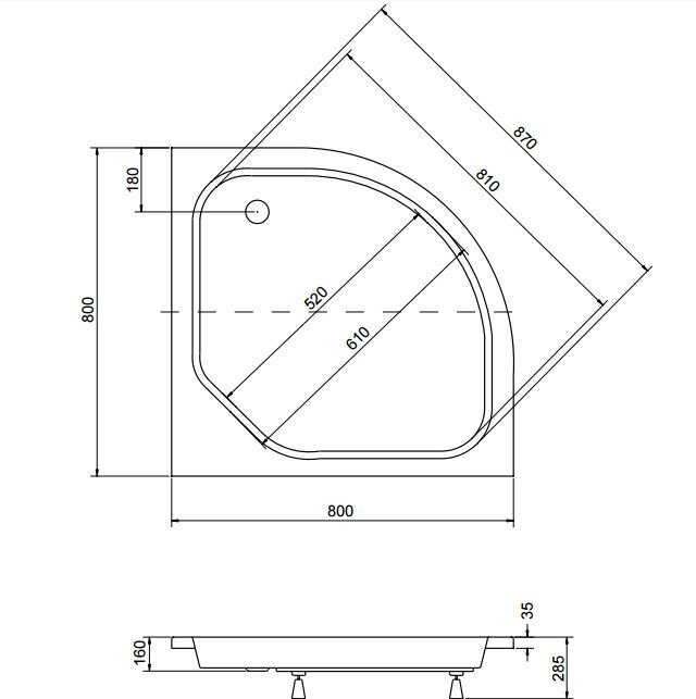 Dušas paliktnis PMD Piramida Diper II Ar priekšēju paneli 90x90 cm цена и информация | Dušas paliktņi | 220.lv