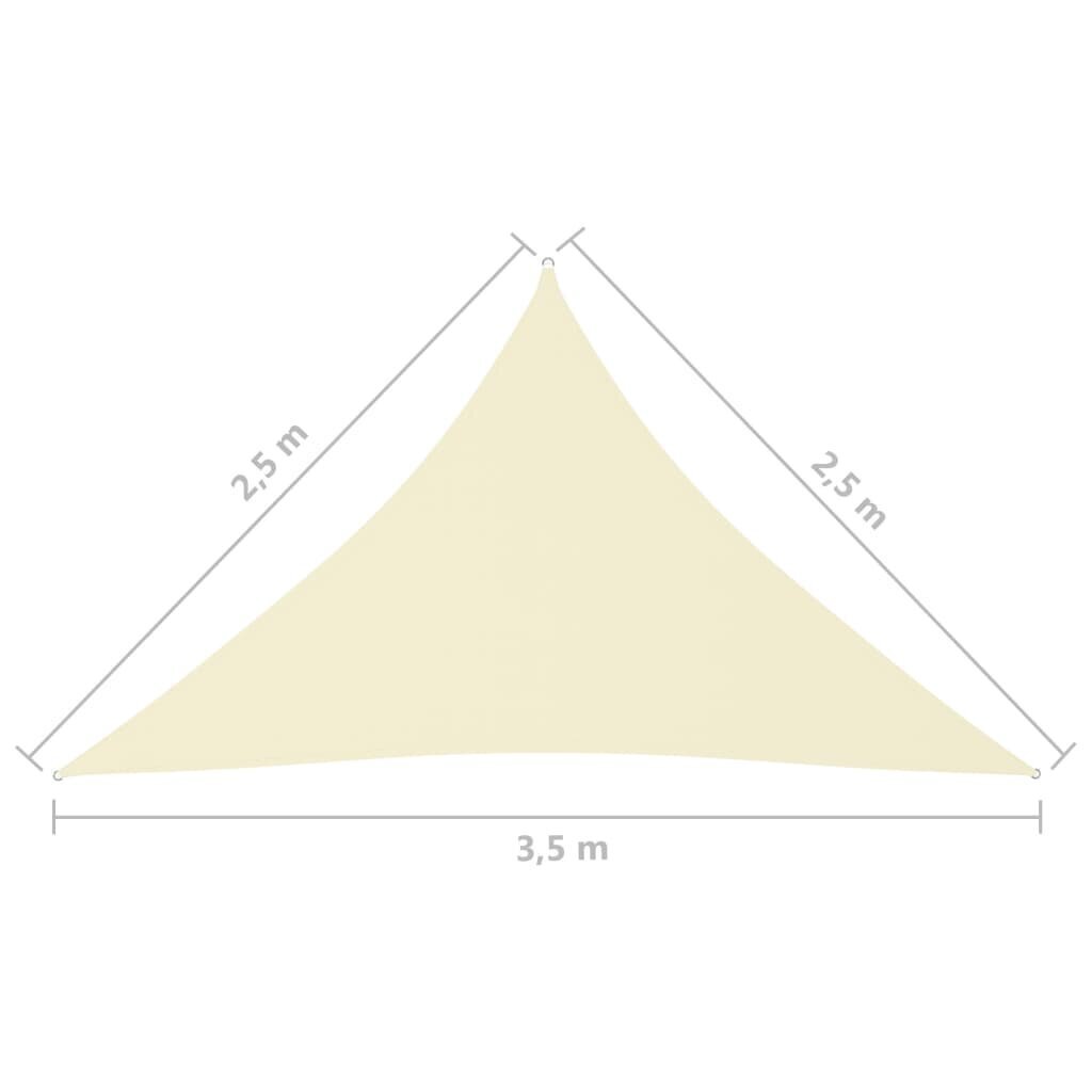 vidaXL saulessargs, 2,5x2,5x3,5 m, trijstūra, krēmkrāsas audums cena un informācija | Saulessargi, markīzes un statīvi | 220.lv
