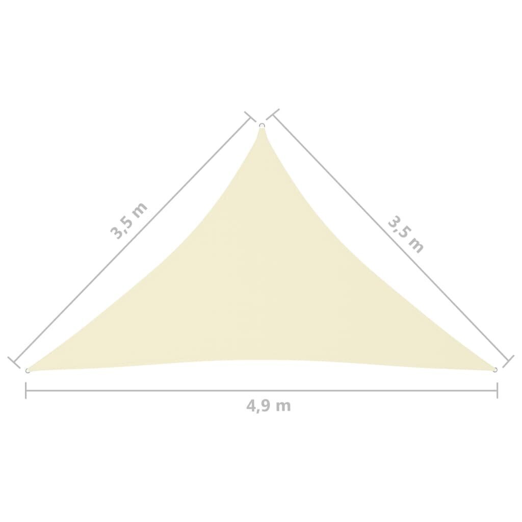 vidaXL saulessargs, trijstūra, 3,5x3,5x4,9 m, krēmkrāsas audums cena un informācija | Saulessargi, markīzes un statīvi | 220.lv