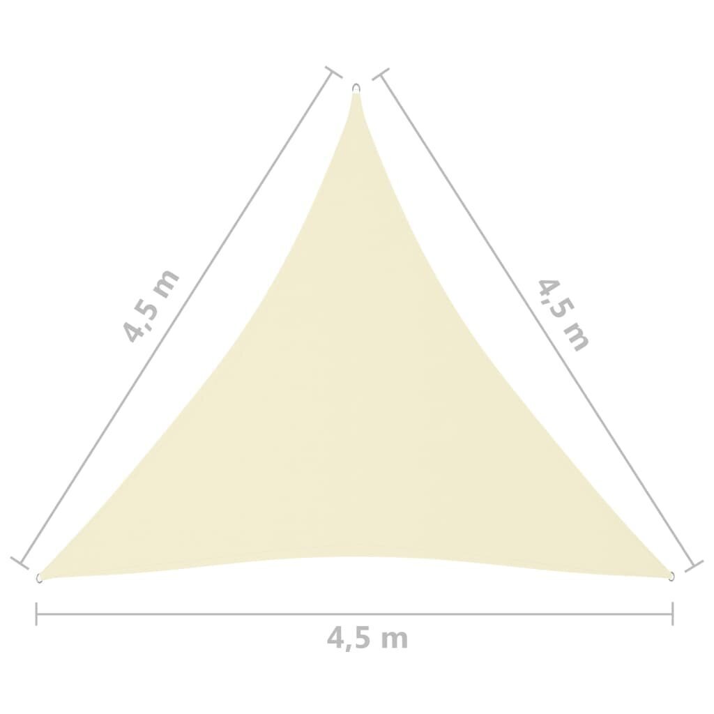 vidaXL saulessargs, 4,5x4,5x4,5 m, trijstūra, krēmkrāsas audums cena un informācija | Saulessargi, markīzes un statīvi | 220.lv