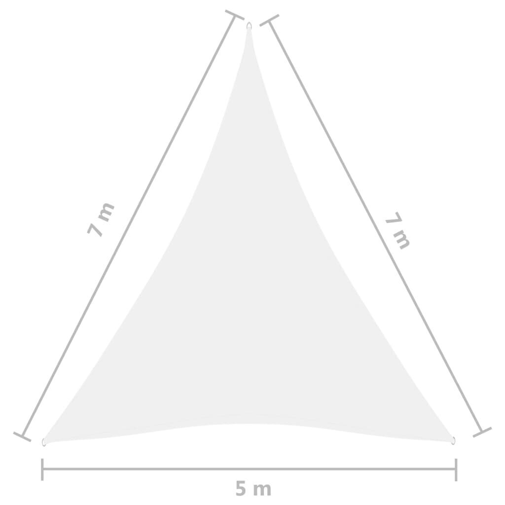 vidaXL saulessargs, 5x7x7 m, trijstūra forma, balts oksforda audums cena un informācija | Saulessargi, markīzes un statīvi | 220.lv