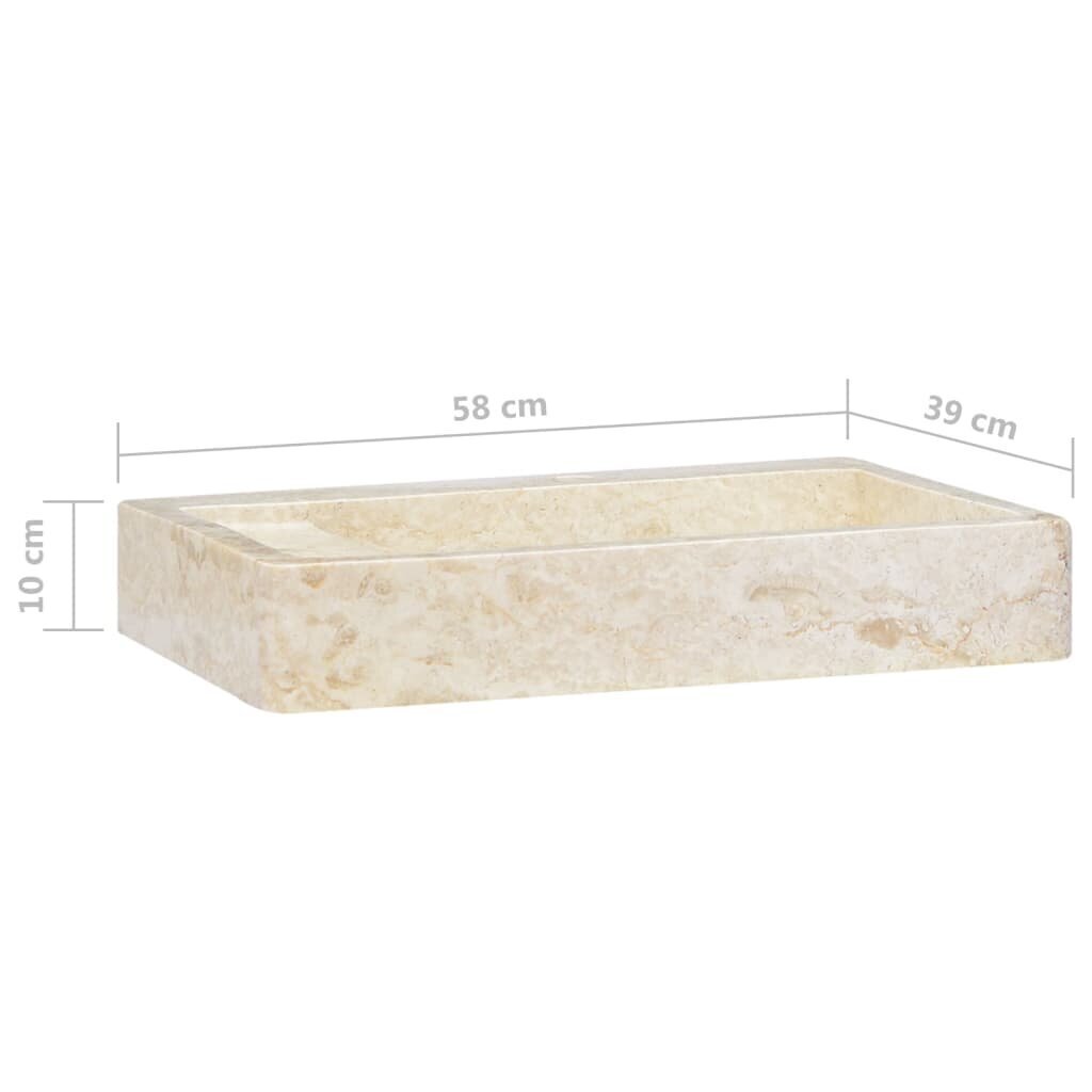 vidaXL izlietne, 58x39x10 cm, krēmkrāsas marmors cena un informācija | Izlietnes | 220.lv