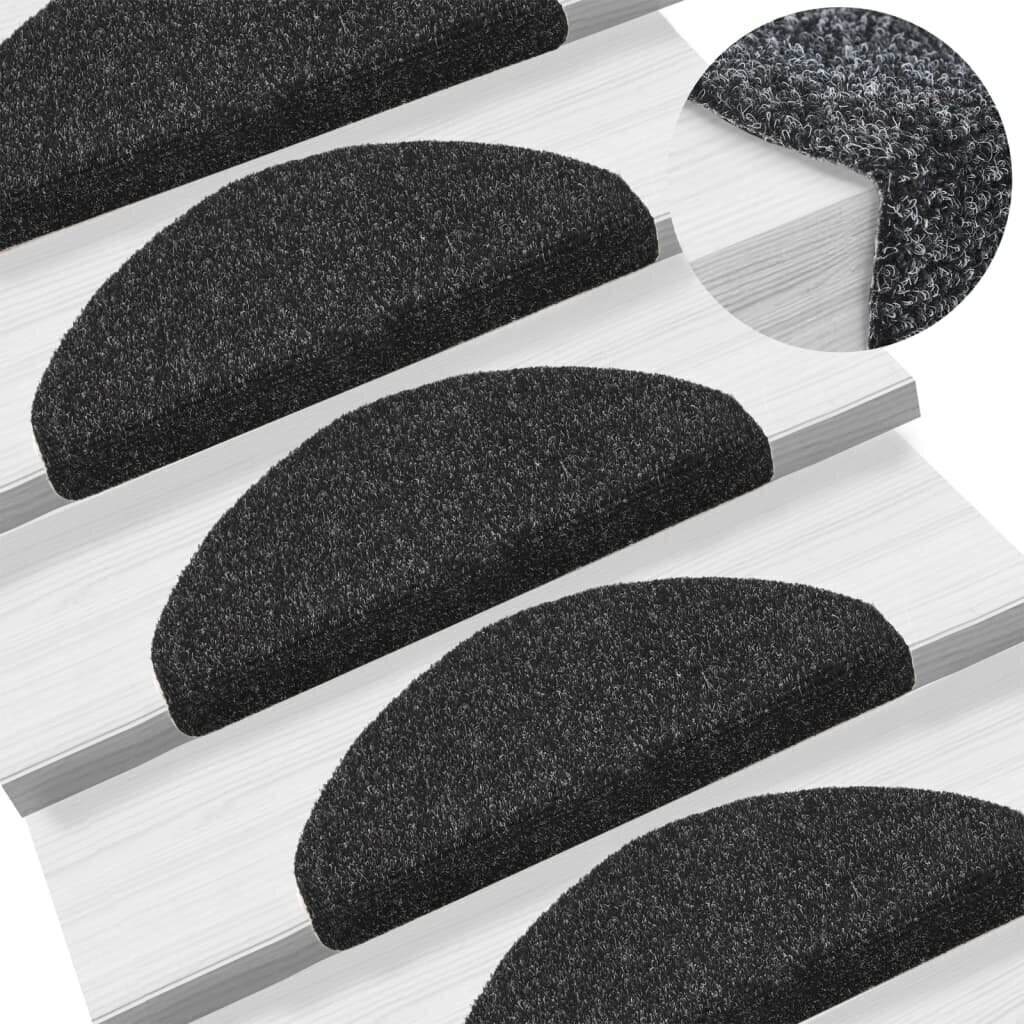 vidaXL kāpņu paklāji, 10 gab., pašlīmējoši, 65x21x4 cm, melni cena un informācija | Paklāji | 220.lv