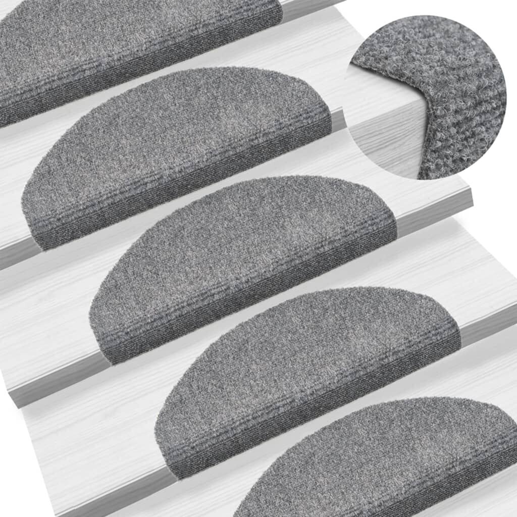 vidaXL kāpņu paklāji, 5 gab., pašlīmējoši, 65x21x4 cm, gaiši pelēki cena un informācija | Paklāji | 220.lv