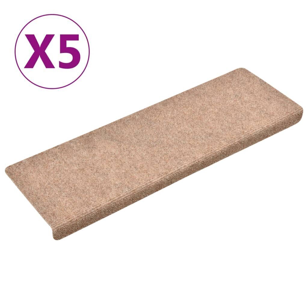 vidaXL kāpņu paklāji, 5 gab., 65x25 cm, brūni cena un informācija | Paklāji | 220.lv