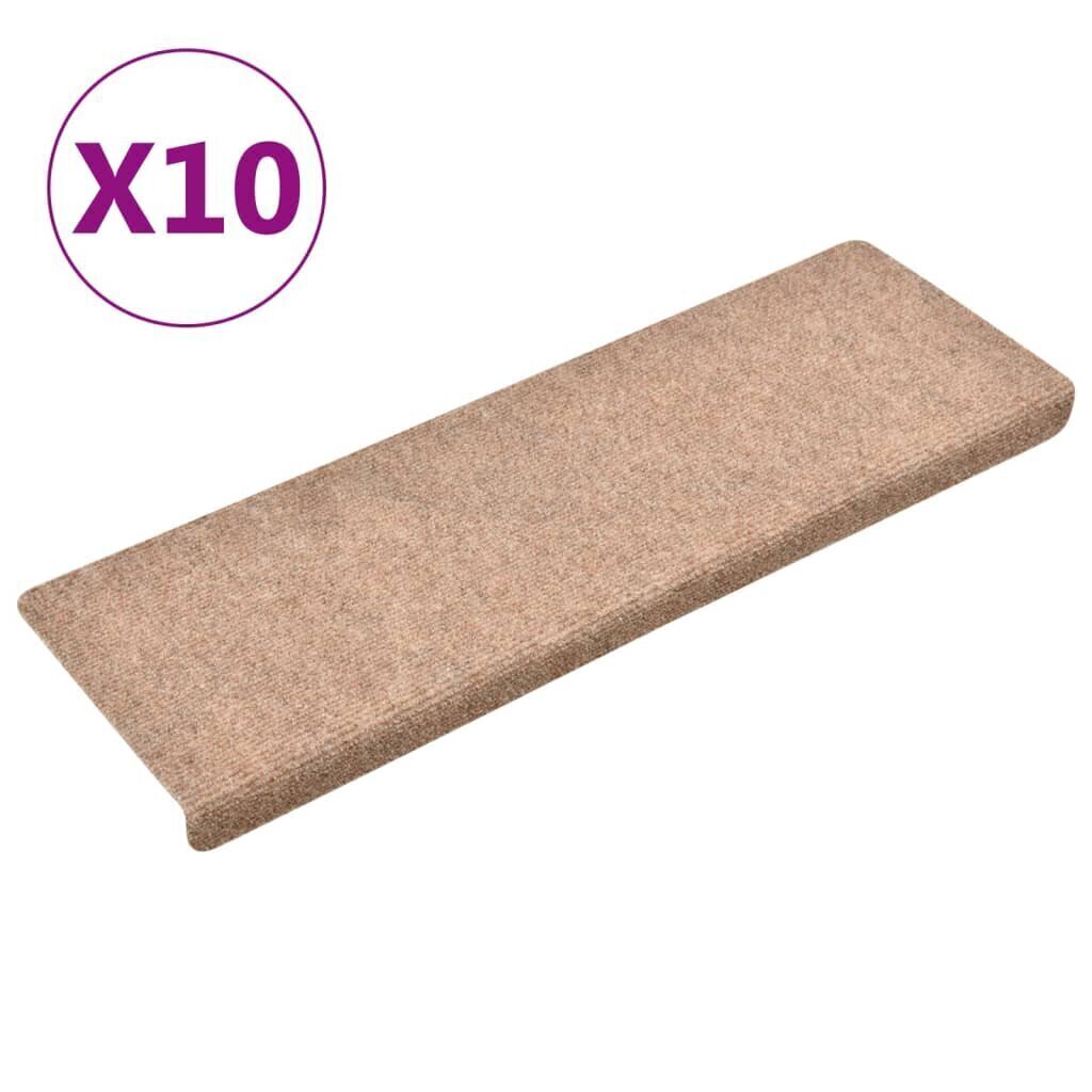 vidaXL kāpņu paklāji, 10 gab., 65x25 cm, brūni cena un informācija | Paklāji | 220.lv