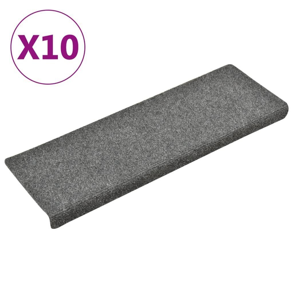 vidaXL kāpņu paklāji, 10 gab., 65x25 cm, gaiši pelēki cena un informācija | Paklāji | 220.lv