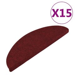 vidaXL kāpņu paklāji, 15 gab., pašlīmējoši, 56x20 cm, sarkani cena un informācija | Paklāji | 220.lv
