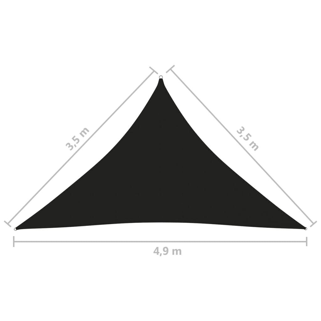 vidaXL saulessargs, trijstūra, 3,5x3,5x4,9 m, melns oksforda audums cena un informācija | Saulessargi, markīzes un statīvi | 220.lv