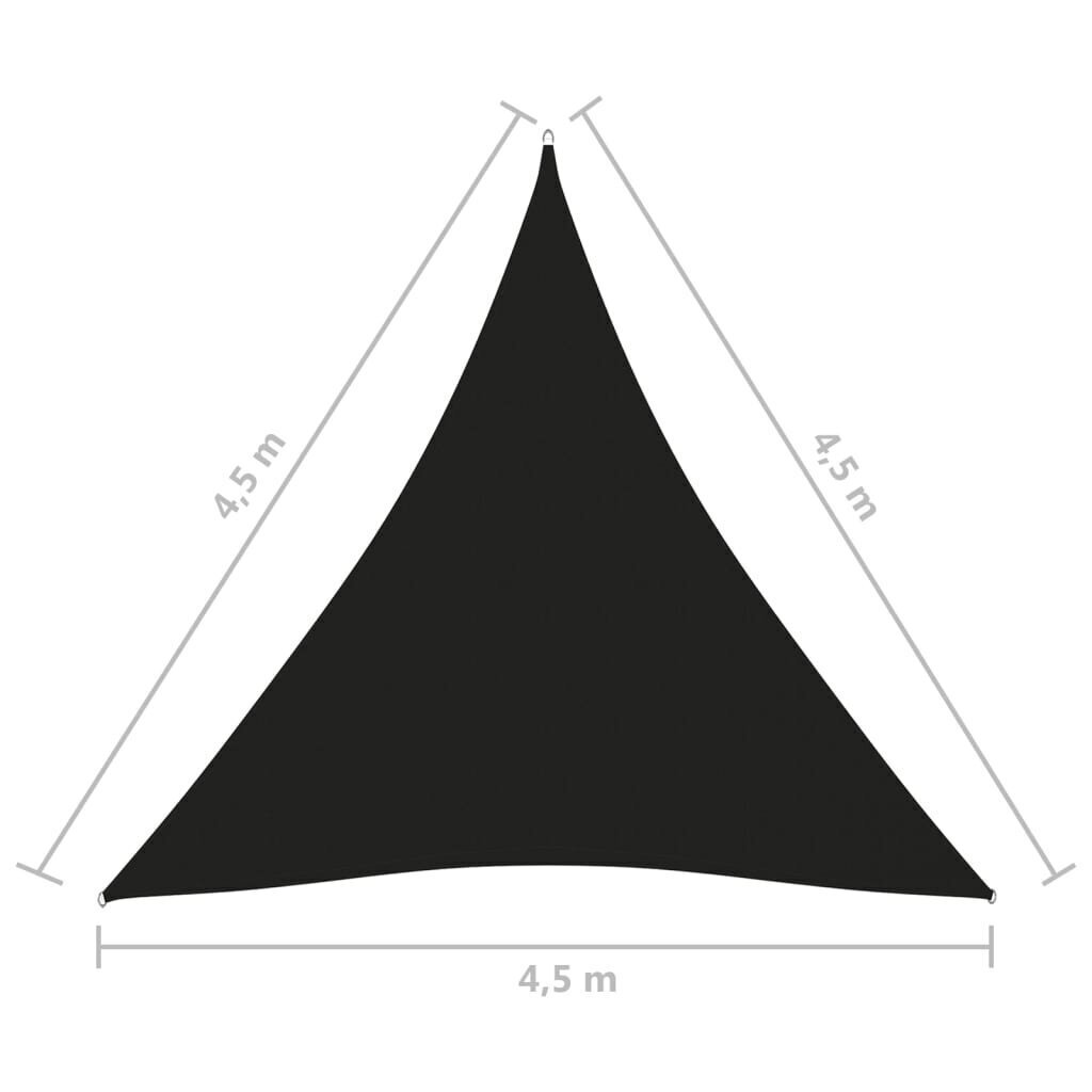 vidaXL saulessargs, 4,5x4,5x4,5 m, trijstūra, melns oksforda audums cena un informācija | Saulessargi, markīzes un statīvi | 220.lv