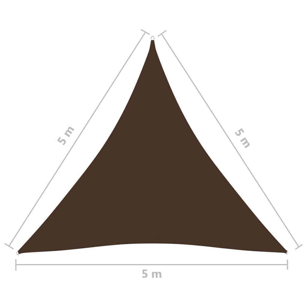 vidaXL saulessargs, 5x5x5 m, trijstūra, brūns oksforda audums cena un informācija | Saulessargi, markīzes un statīvi | 220.lv