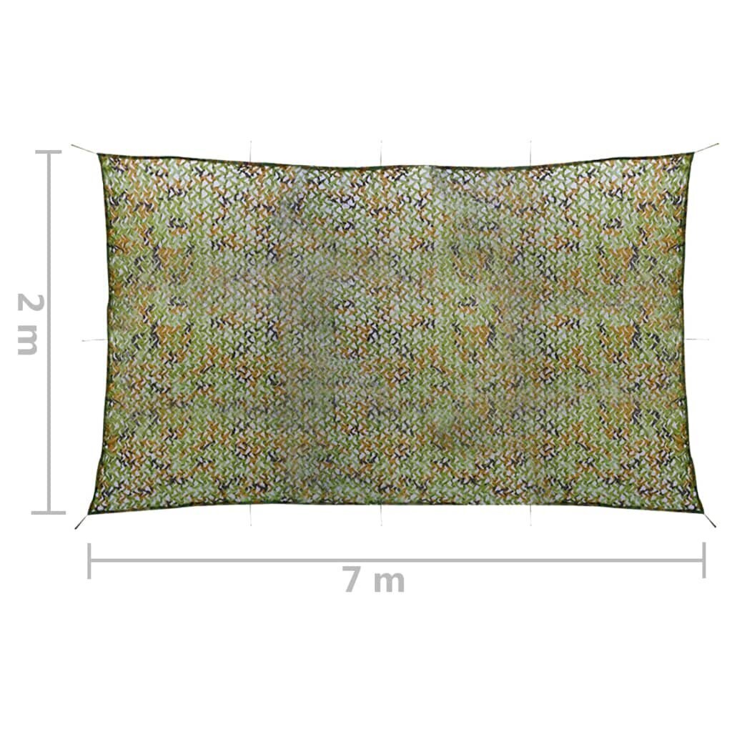 vidaXL kamuflāžas tīkls ar uzglabāšanas somu, 2x7 m, zaļš цена и информация | Medību piederumi | 220.lv