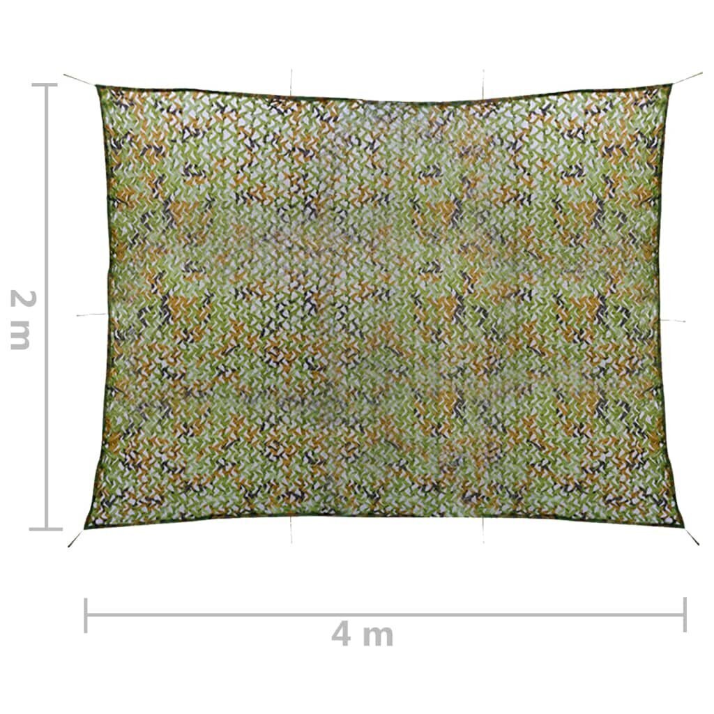vidaXL kamuflāžas tīkls ar uzglabāšanas somu, 2x4 m, zaļš цена и информация | Medību piederumi | 220.lv