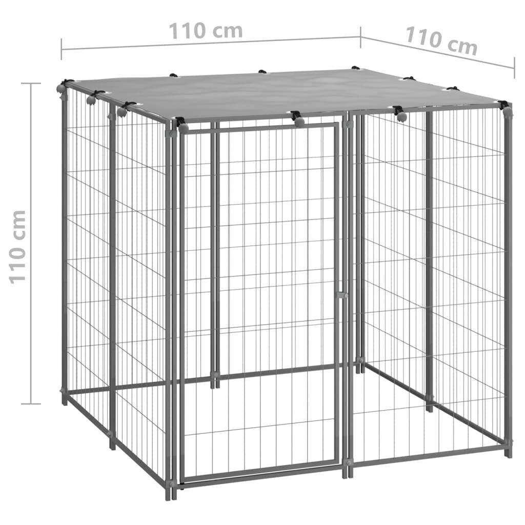 vidaXL suņu voljērs, sudraba krāsā, 110x110x110 cm, tērauds cena un informācija | Preces lauksaimniecības dzīvniekiem | 220.lv