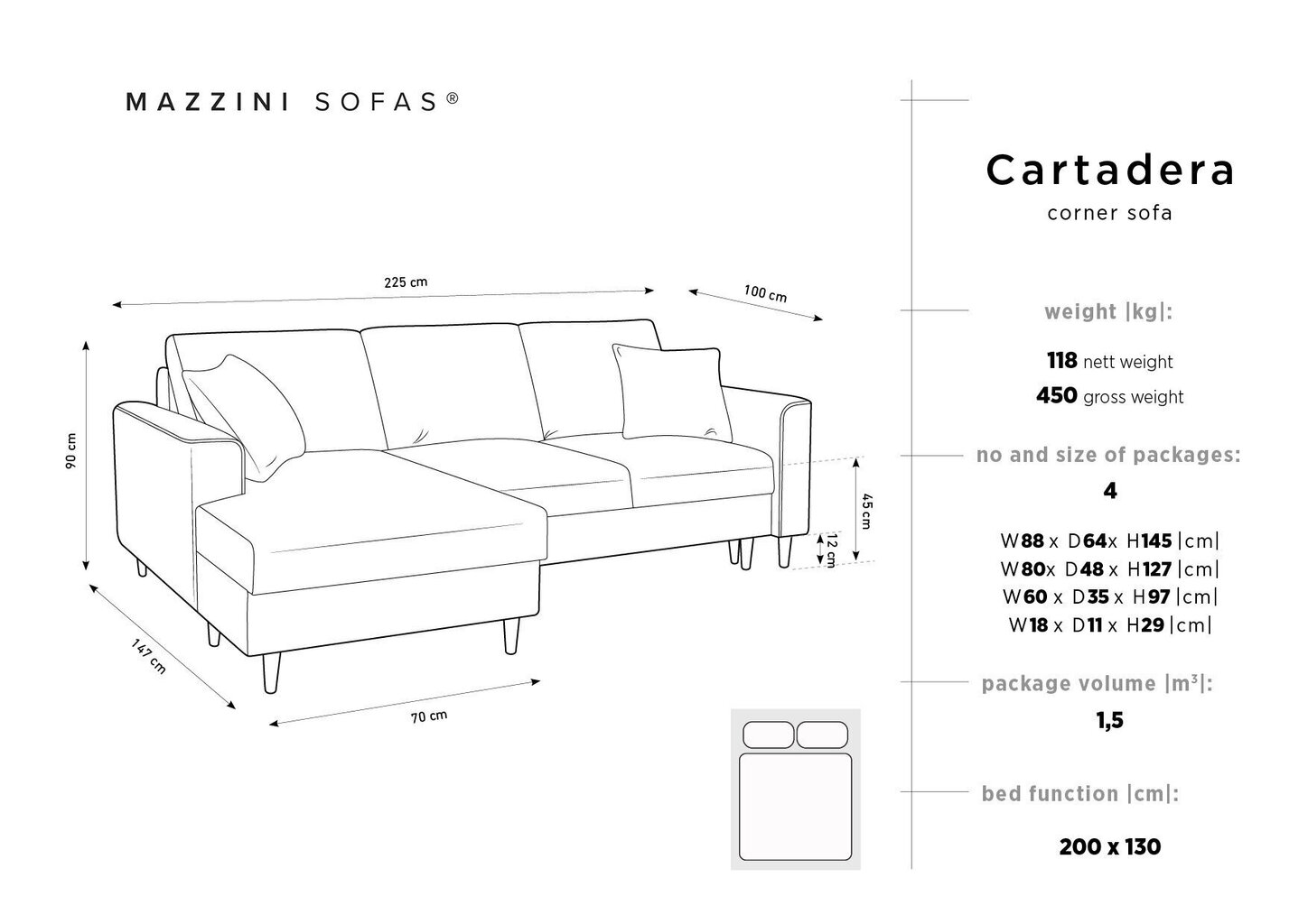 Stūra dīvāns Mazzini Sofas Cartadera, dzeltens/melns cena un informācija | Stūra dīvāni | 220.lv
