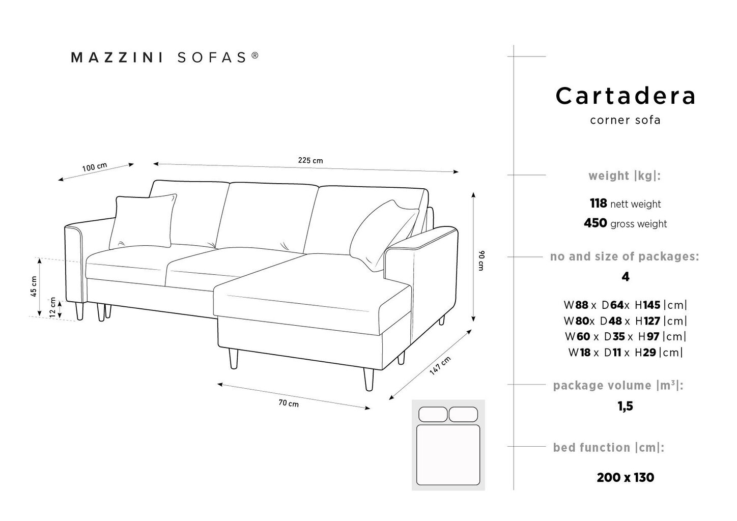 Stūra dīvāns Mazzini Sofas Cartadera, rozā cena un informācija | Stūra dīvāni | 220.lv