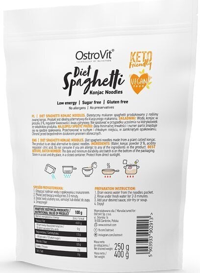 Ostrovit Diet Spaghetti konjac nūdeles 400 g cena un informācija | Vitamīni, preparāti, uztura bagātinātāji labsajūtai | 220.lv