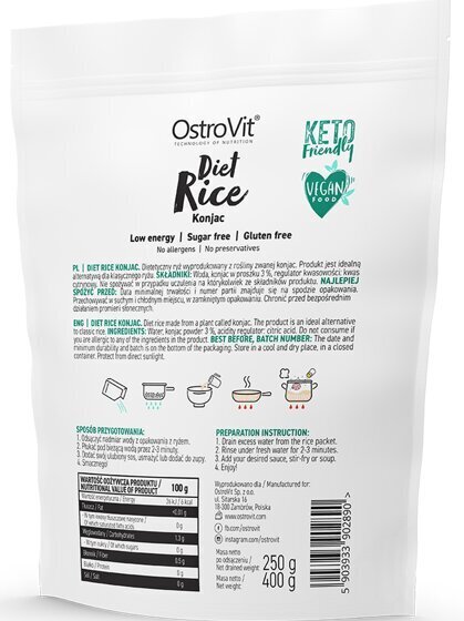Ostrovit Diētiskie rīsi Konjac 400 g цена и информация | Vitamīni, preparāti, uztura bagātinātāji labsajūtai | 220.lv
