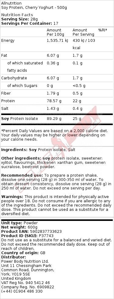 AllNutrition SOY PROTEIN 500 g цена и информация | Proteīni | 220.lv