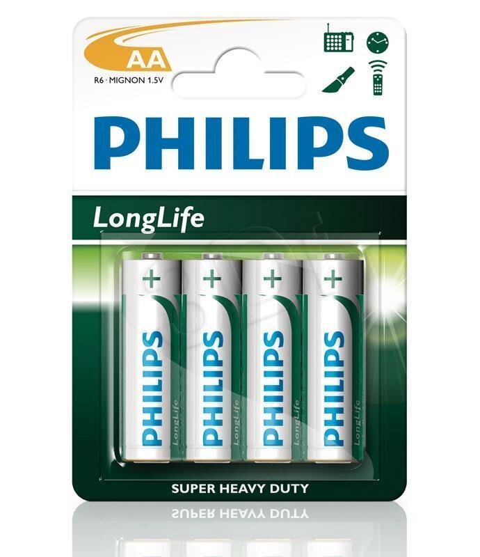 PHILIPS LongLife AA/R6 B4 baterijas cena un informācija | Baterijas | 220.lv