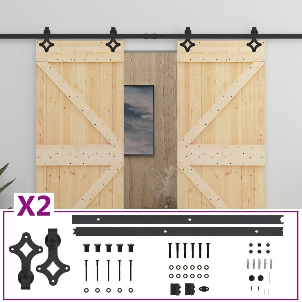 vidaXL bīdāmās durvis ar stiprinājumiem, 80x210 cm, priedes masīvkoks цена и информация | Iekšdurvis | 220.lv