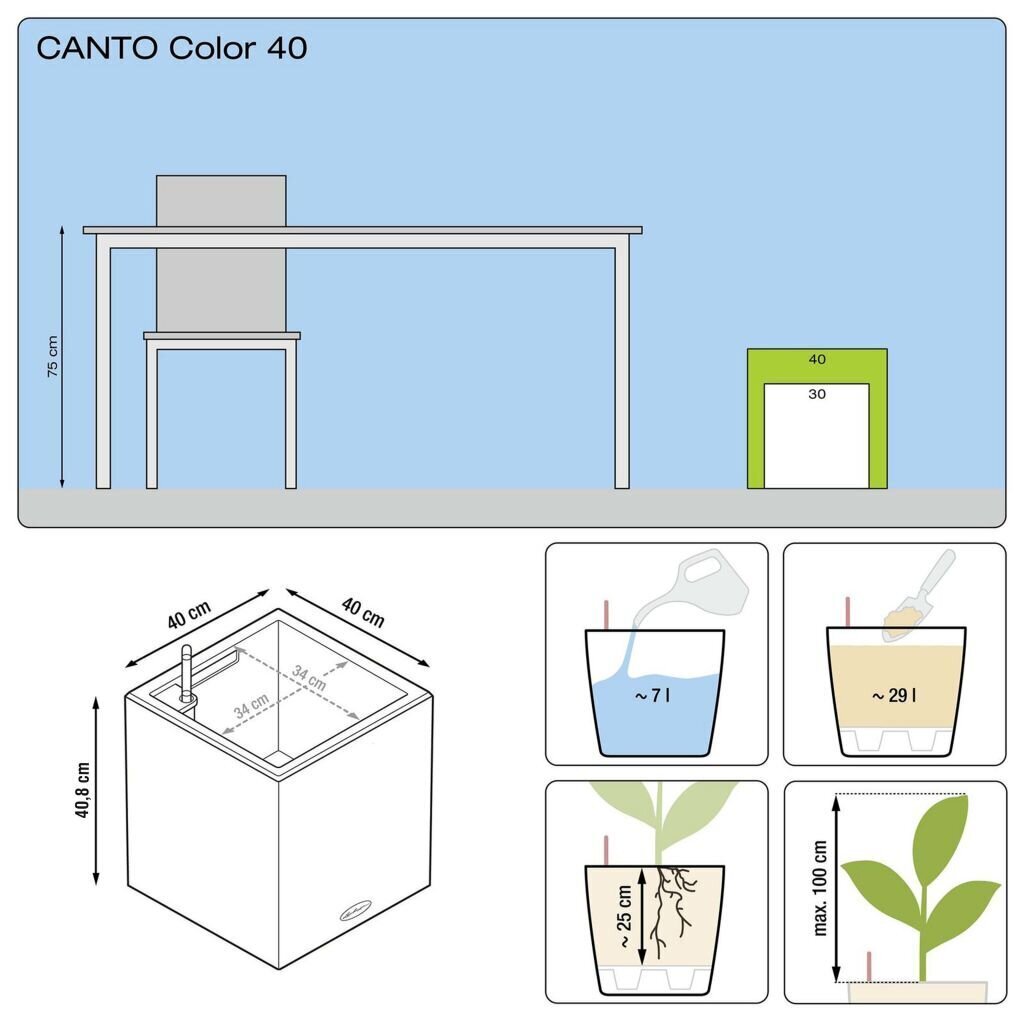 LECHUZA puķu kaste Canto Color 40 ALL-IN-ONE, grafītpelēka, 13722 cena un informācija | Puķu podi | 220.lv