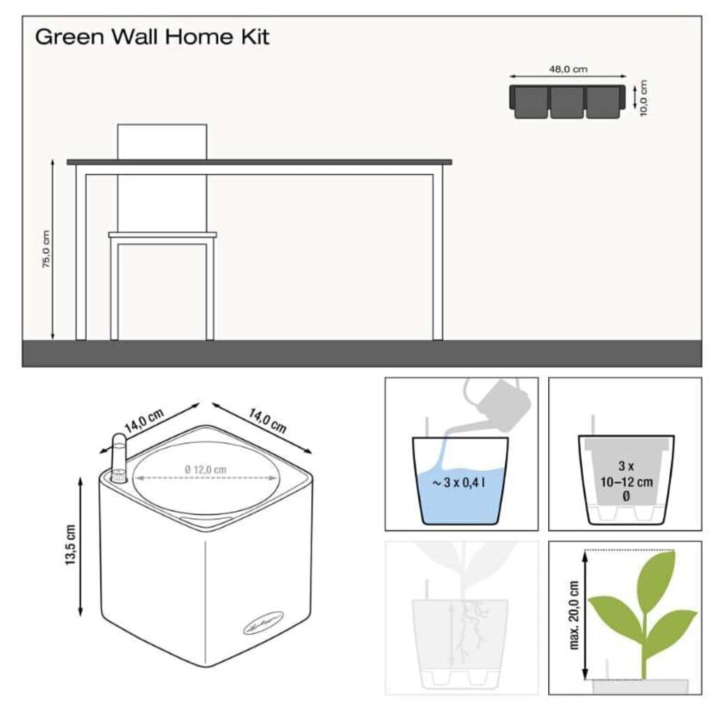 LECHUZA augu kastes, 3 gab., Green Wall Home Kit, baltas cena un informācija | Puķu podi | 220.lv