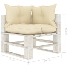 vidaXL dārza palešu stūra dīvāns ar krēmkrāsas matračiem, koks cena un informācija | Dārza krēsli | 220.lv