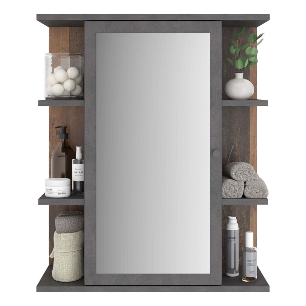 FMD vannasistabas skapītis ar spoguli, pelēks, senatnīgi tumšs cena un informācija | Vannas istabas skapīši | 220.lv