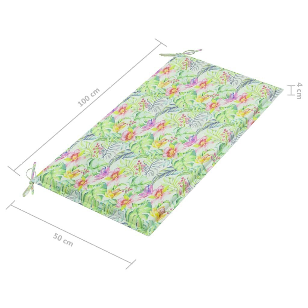 Dārza sols ar matraci vidaXL, lapu apdruka, 112 cm cena un informācija | Dārza soli | 220.lv