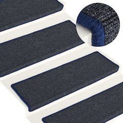 vidaXL kāpņu paklāji, 15 gab., 65x25 cm, pelēki un zili цена и информация | Ковры | 220.lv