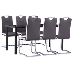 vidaXL virtuves galds un 6 krēsli, pelēka mākslīgā āda цена и информация | Комплекты мебели для столовой | 220.lv