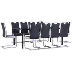 vidaXL virtuves galds un 10 krēsli, melna mākslīgā āda цена и информация | Комплекты мебели для столовой | 220.lv
