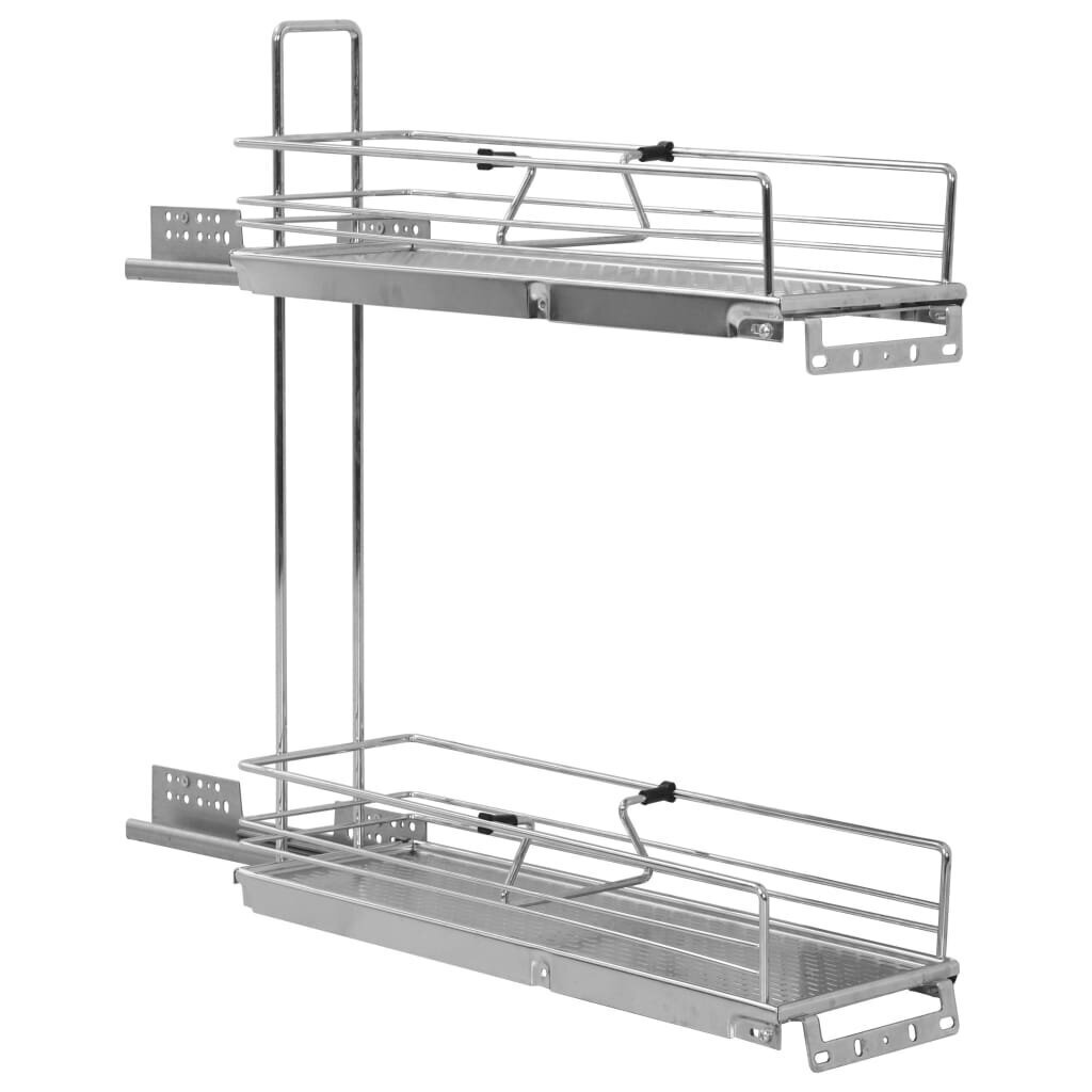 vidaXL izvelkami virtuves grozi, 2 līmeņi, sudraba krāsa, 47x15x54,5 cm cena un informācija | Virtuves piederumi | 220.lv