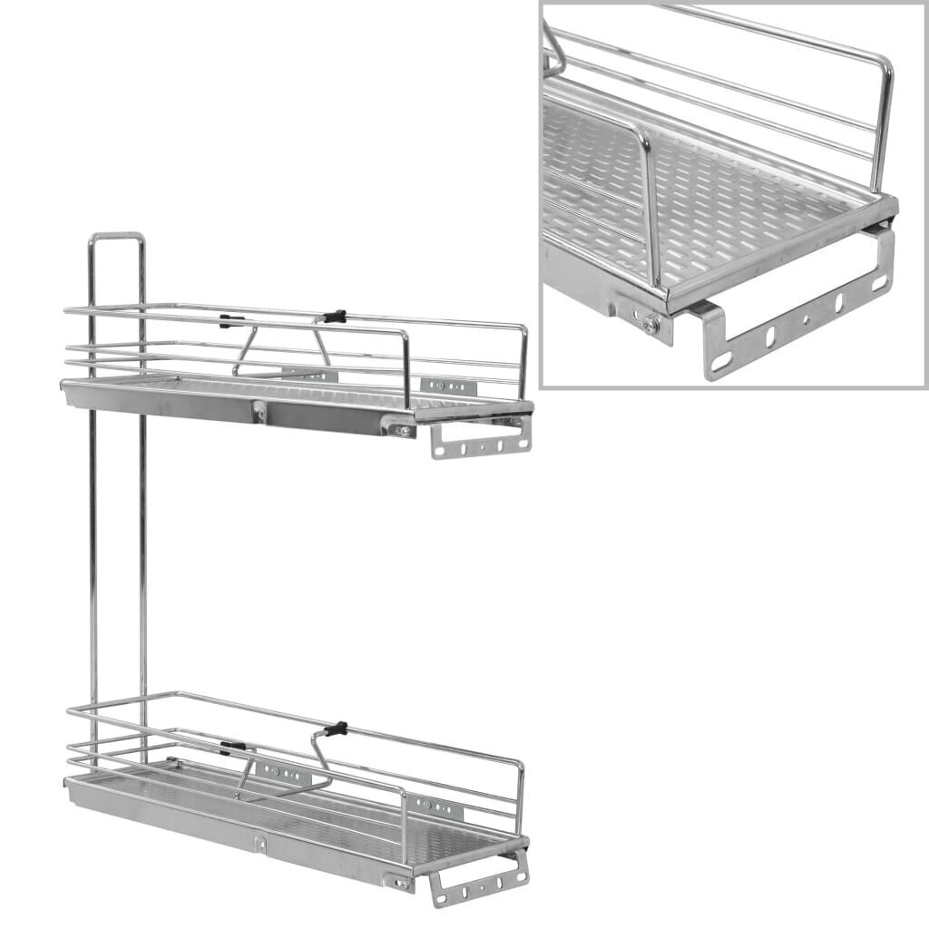 vidaXL izvelkami virtuves grozi, 2 līmeņi, sudraba krāsa, 47x15x54,5 cm cena un informācija | Virtuves piederumi | 220.lv