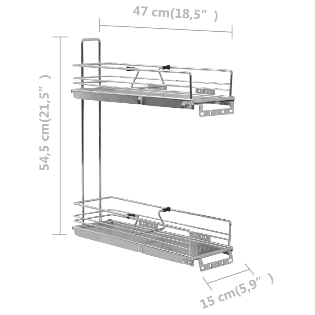 vidaXL izvelkami virtuves grozi, 2 līmeņi, sudraba krāsa, 47x15x54,5 cm cena un informācija | Virtuves piederumi | 220.lv