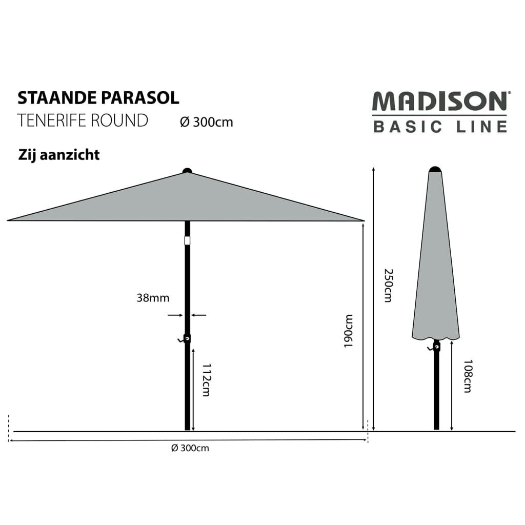 Madison saulessargs Tenerife, 300 cm, apaļš, ābolu zaļš cena un informācija | Saulessargi, markīzes un statīvi | 220.lv