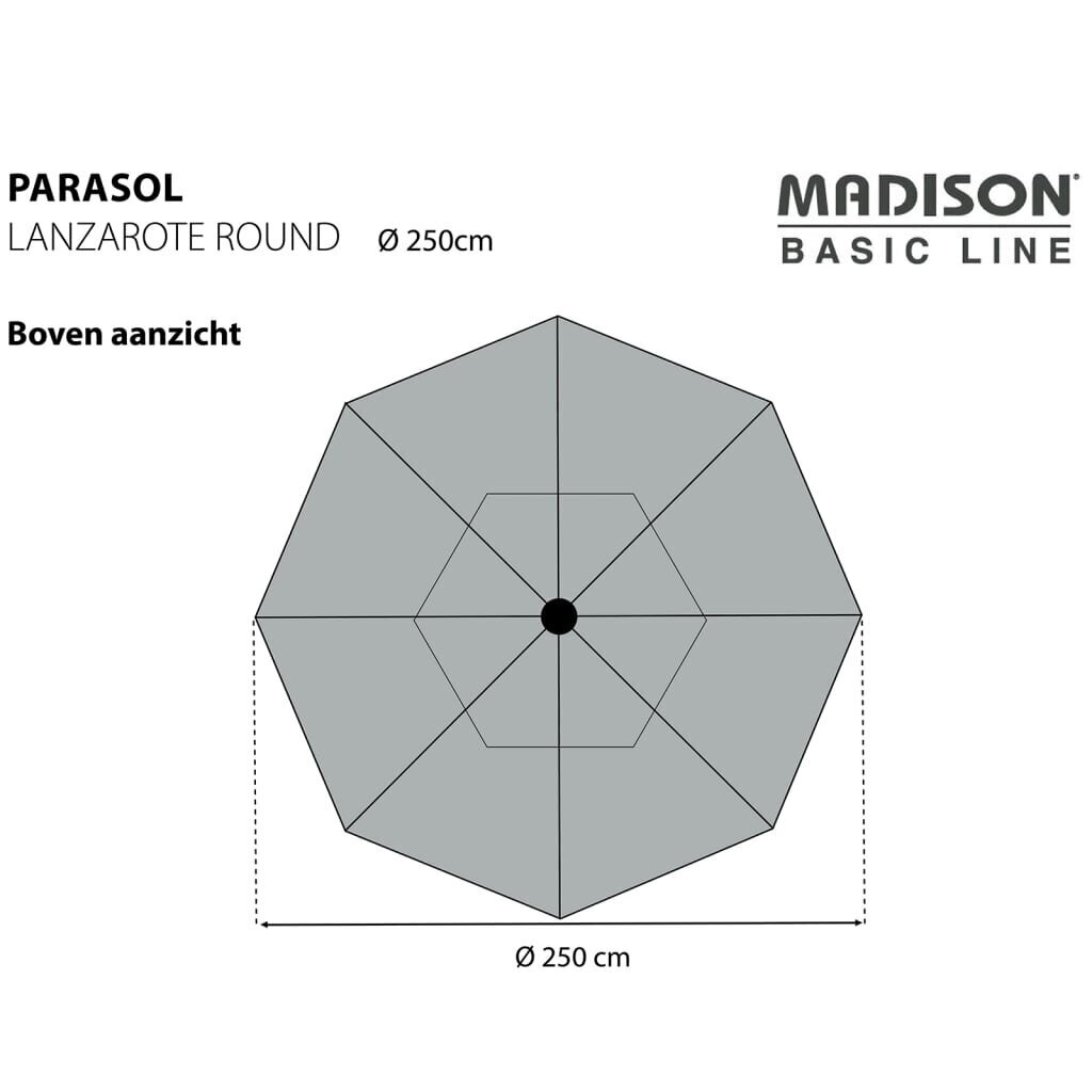 Madison saulessargs Lanzarote, 250 cm, apaļš, pelēkbrūns cena un informācija | Saulessargi, markīzes un statīvi | 220.lv