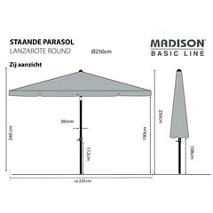 Madison saulessargs Lanzarote, 250 cm, apaļš, pelēkbrūns cena un informācija | Saulessargi, markīzes un statīvi | 220.lv