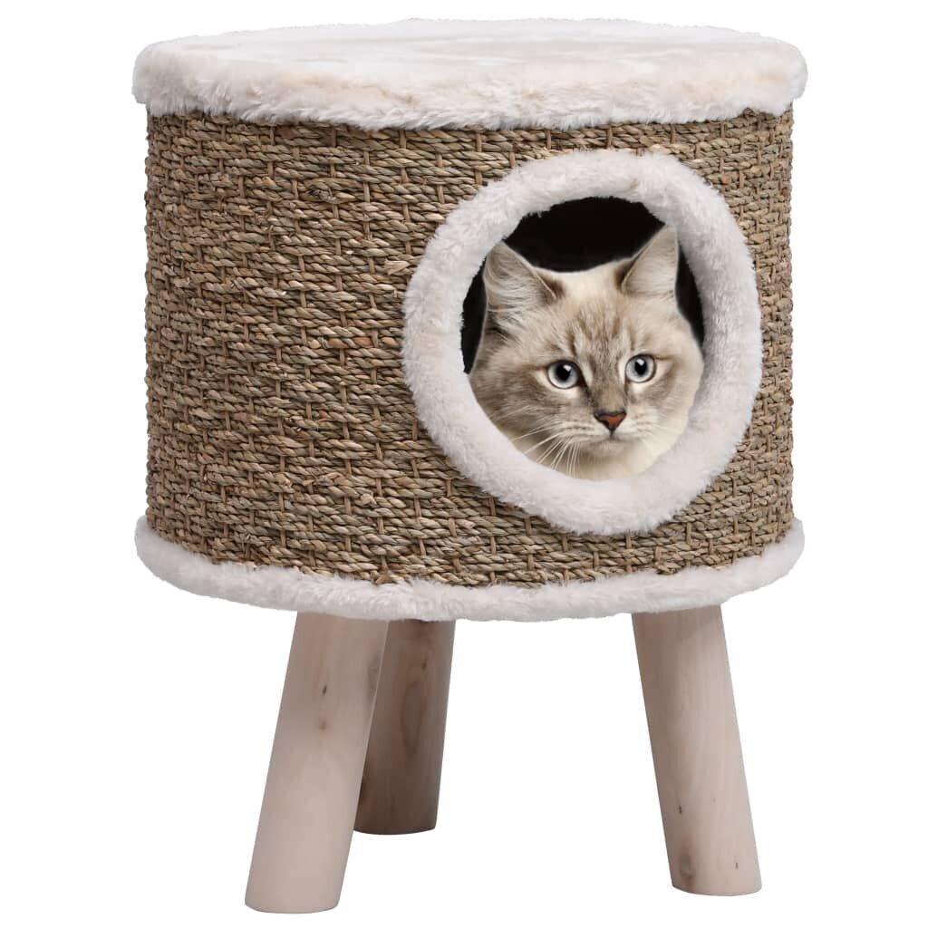 vidaXL kaķu māja ar koka kājām, 41 cm, jūraszāles цена и информация | Suņu gultas, spilveni, būdas | 220.lv