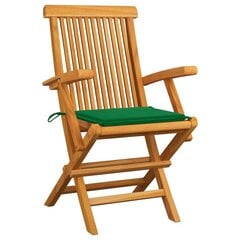 vidaXL dārza krēsli, zaļi matrači, 3 gab., masīvs tīkkoks cena un informācija | Dārza krēsli | 220.lv